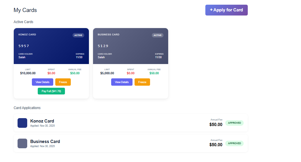Konoz Digital Cards Management